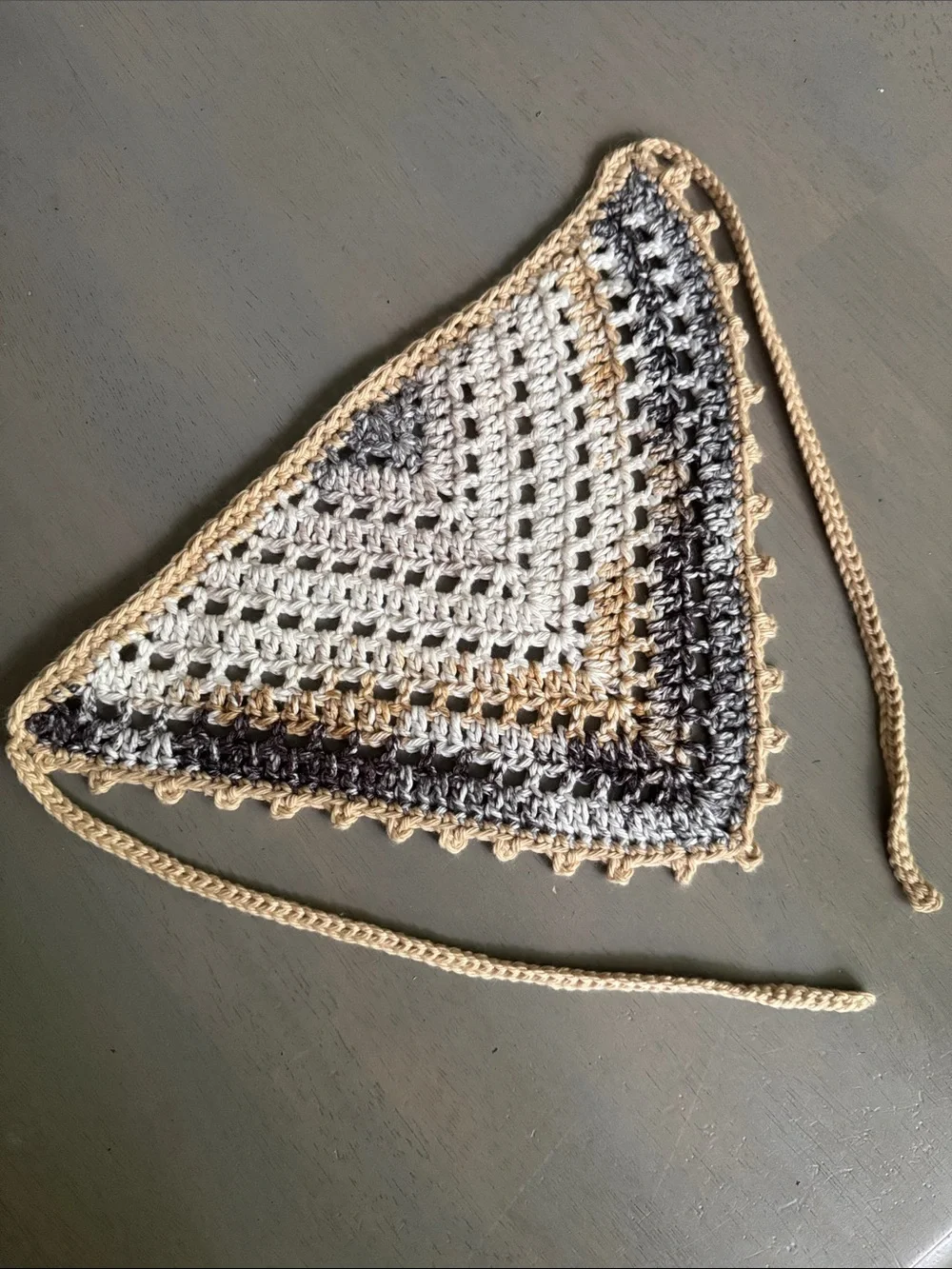Crochet Bandana Hair Scarf Kerchief - Festival Cottage Core Boho - 100% Cotton